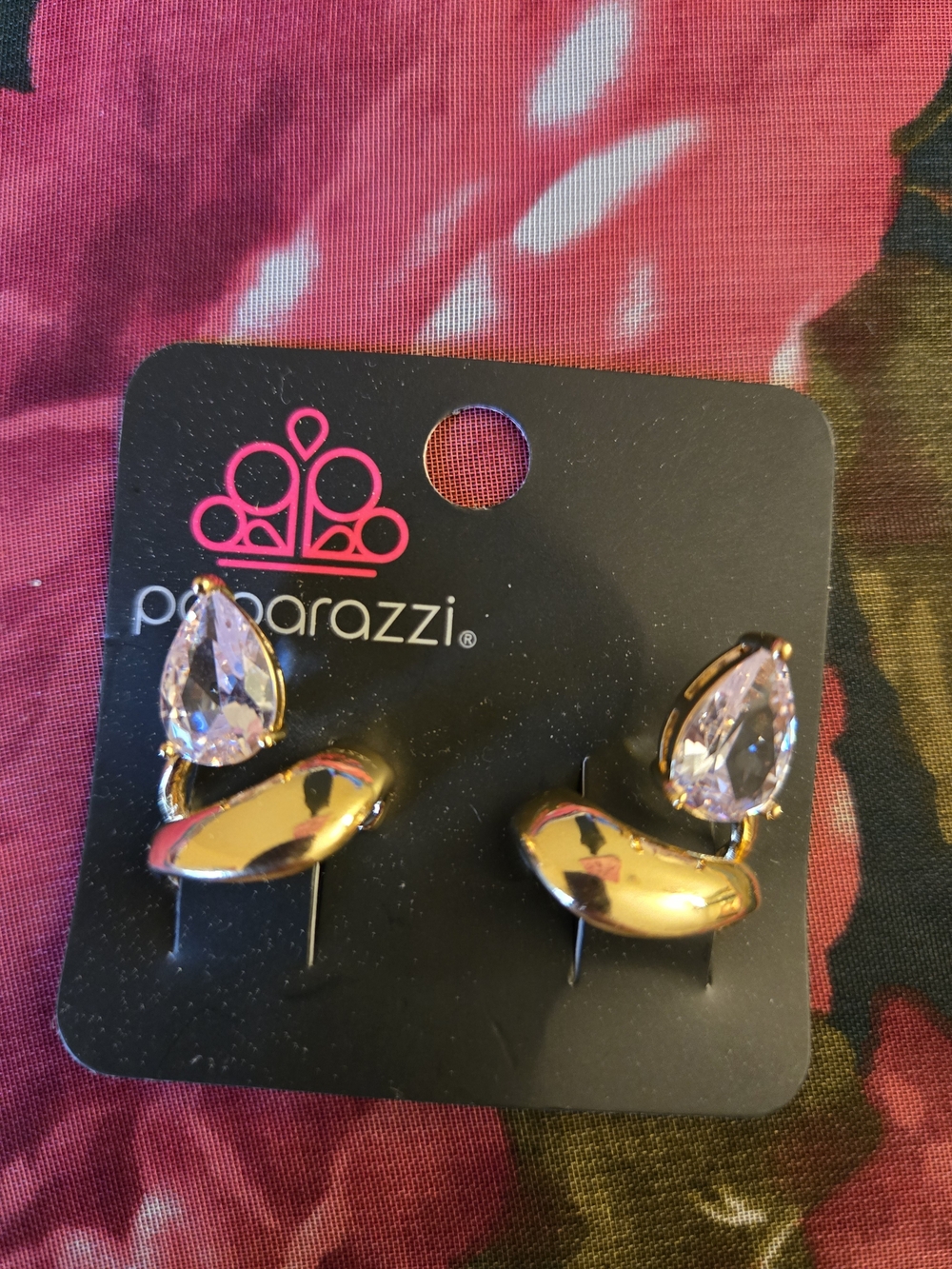 Paparazzi Gold Teardrop Crystal Stud Ear Cuffs